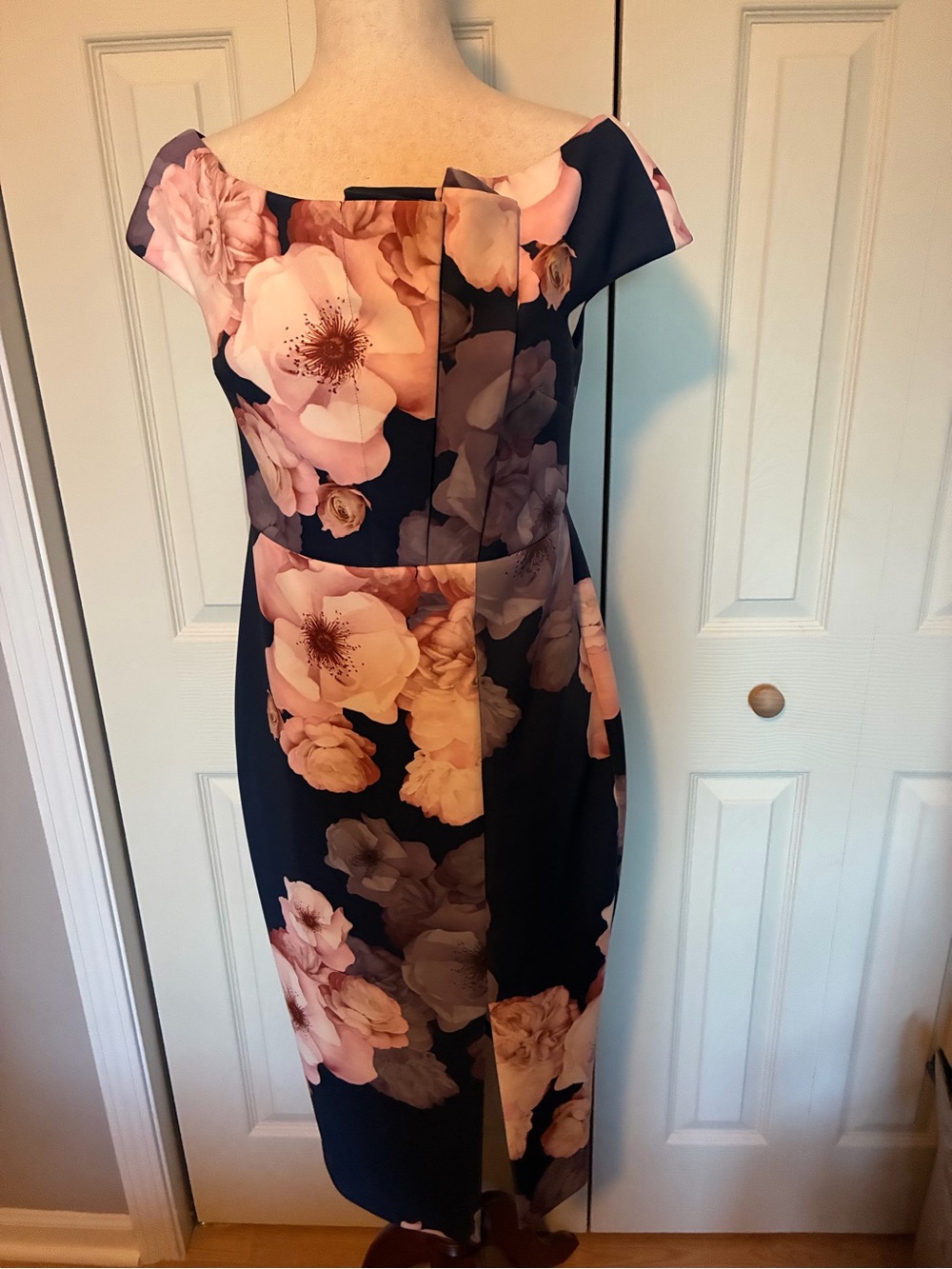 Ted Baker Navy Midi Dress with Pink Floral Print